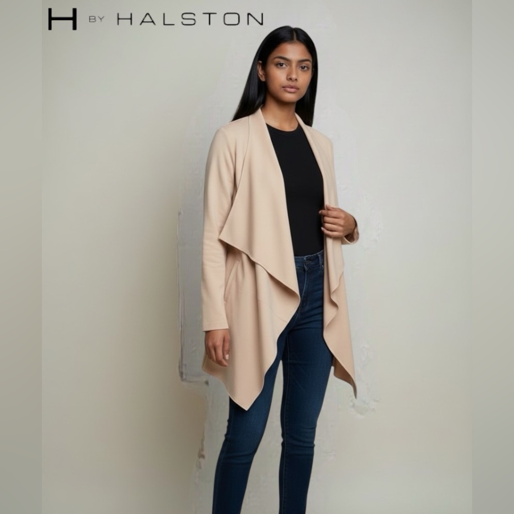 H by Halston Tan Open Front Drape Cape Jacket Size 10